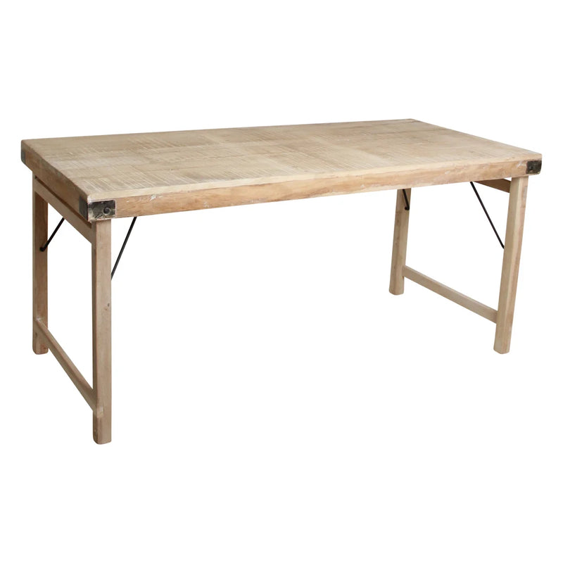 Klapptisch aus recyceltem Holz natur mit schwarzen Metallstreben – 165x75 cm