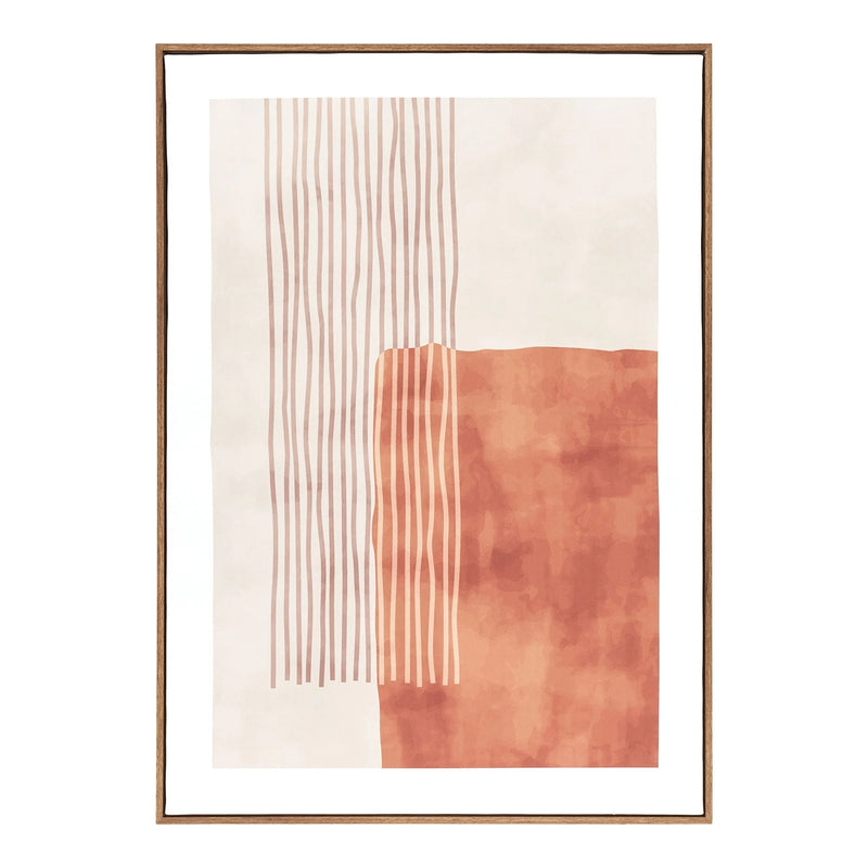 Wandbild abstrakt in Terrakotta mit hellem Holzrahmen – 50x70 cm