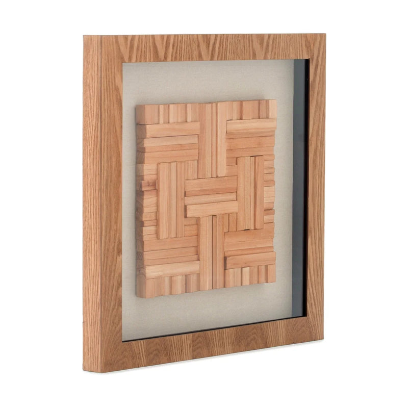 Wandbild aus geflochtenem Holz mit Relief auf Leinen – 60x60 cm