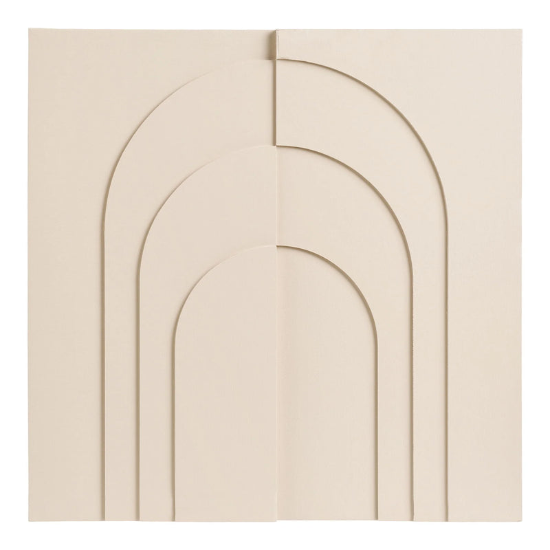 Wandbild mit Reliefstruktur in Beige, konzentrische Bögen – 60x60 cm