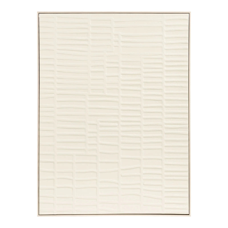 Wandbild mit Reliefstruktur in Elfenbein, abstrakt, mit schmalem Rahmen – 60x80 cm