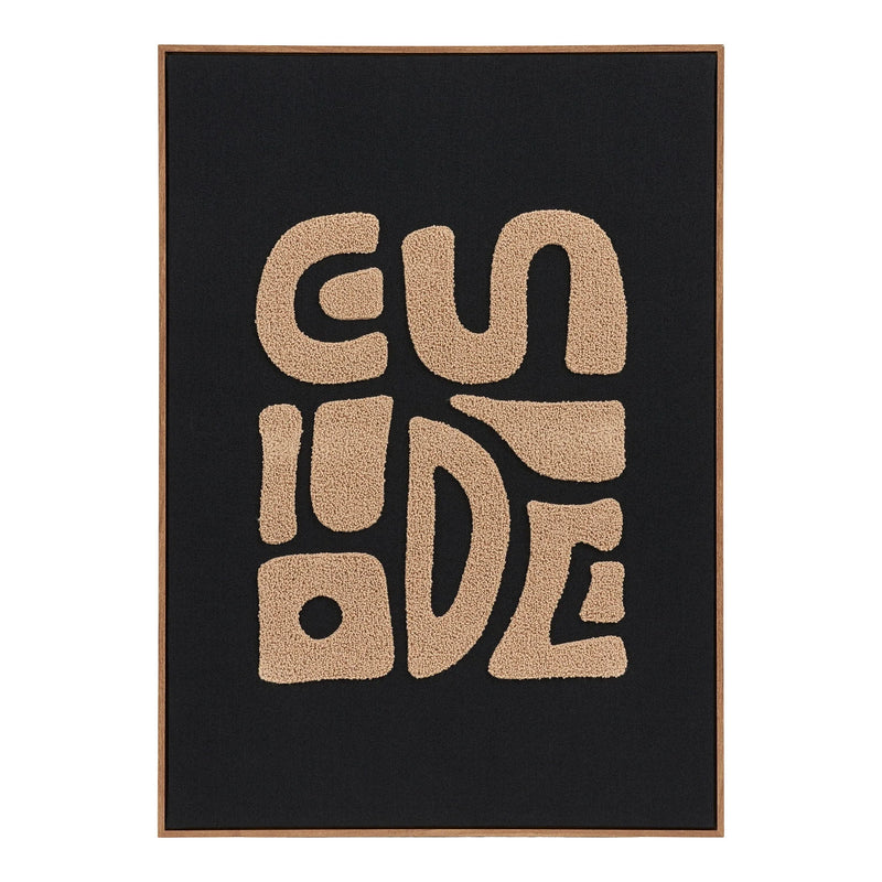 Tableau mural tufté noir et beige en relief organique – 50x70 cm