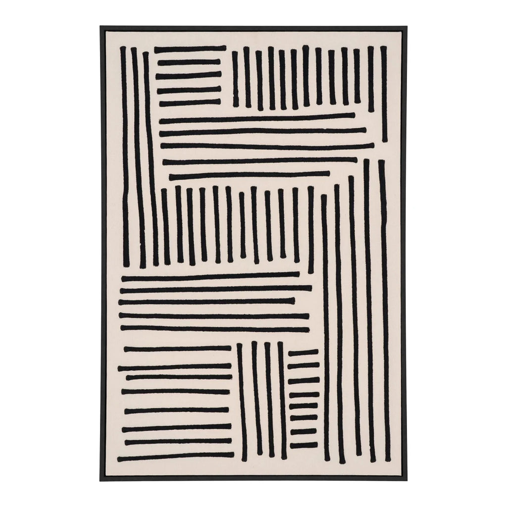 Tableau abstrait moderne noir et beige 60x90 cm encadré MDF
