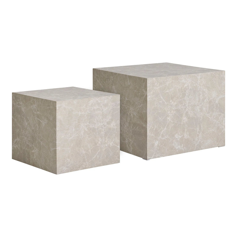 Würfel-Couchtische in beiger Marmoroptik – 2er-Set