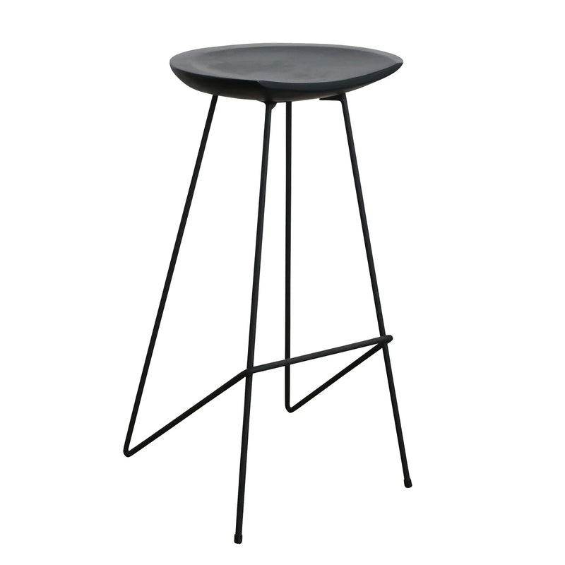 Barhocker aus schwarzem Teakholz mit Metallgestell – 41x42x77 cm