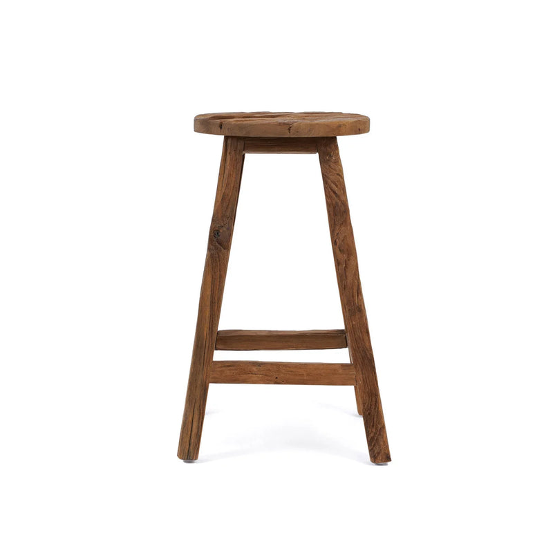Barhocker aus recyceltem Teakholz in Naturbraun, runde Sitzfläche – Höhe 70 cm