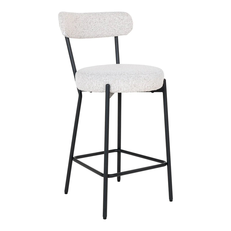 Tabouret de bar en tissu bouclé blanc structure métal noir H65 cm
