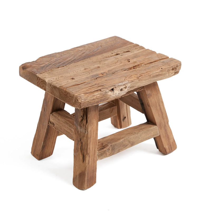 Niedriger Hocker aus recyceltem Teakholz, rechteckig und naturbelassen – 30x25 cm