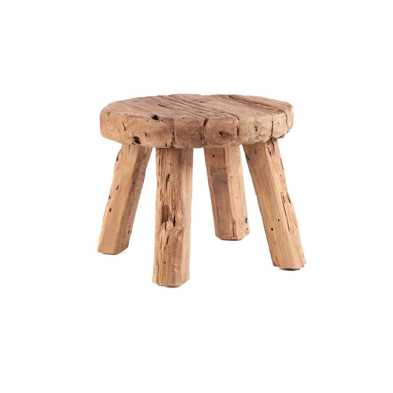 Niedriger runder Hocker aus Massivholz natur, handgefertigt – Ø50 cm