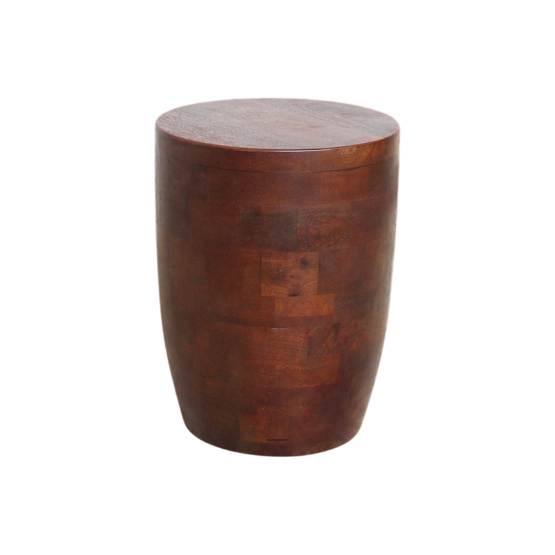 Hocker aus braunem Mangoholz in Trommelform – Ø35 x H45 cm