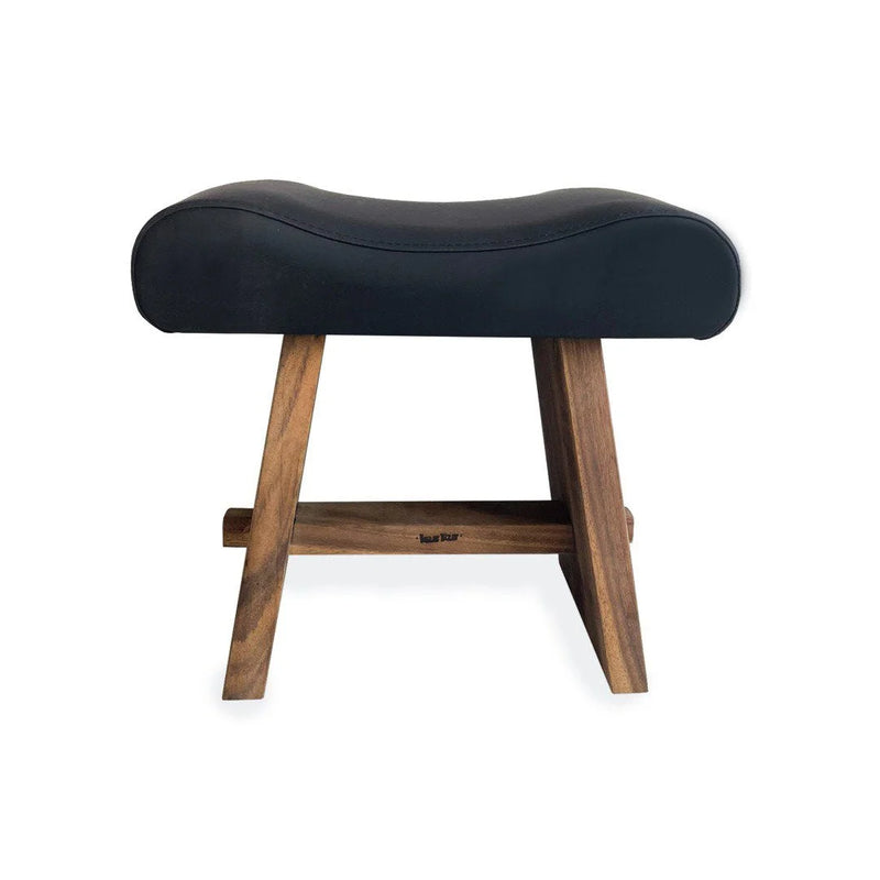 Hocker aus Suarholz und mattem Leder in Schwarz – 50x30 cm