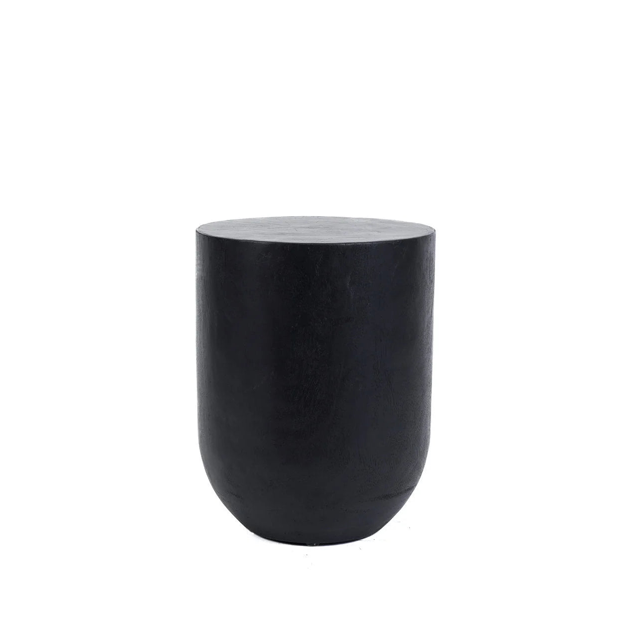 Tabouret cylindre en bois de suar noir sculpté – H45 cm