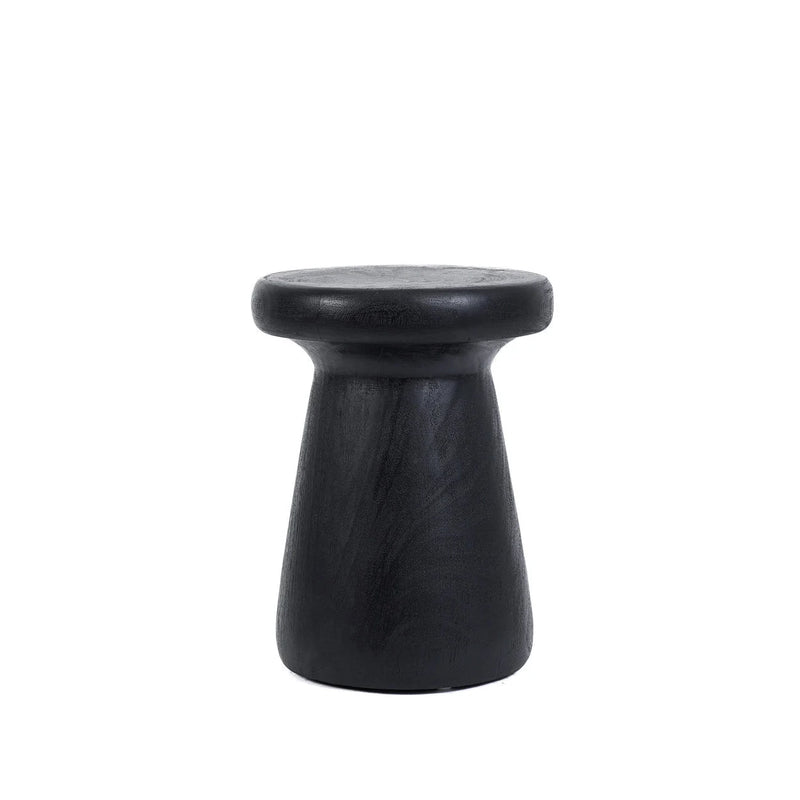Zylindrischer Hocker aus Suar-Holz in Schwarz, minimalistisches Design – H45 cm