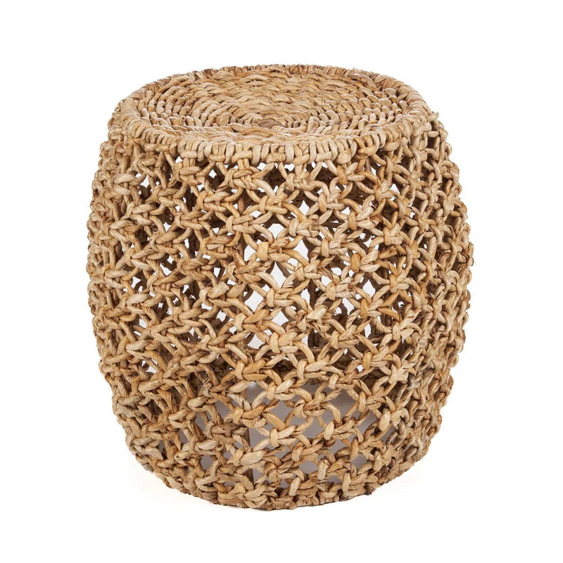 Hocker aus geflochtenen Bananenblättern Natur mit offenem Geflecht – Ø49 cm
