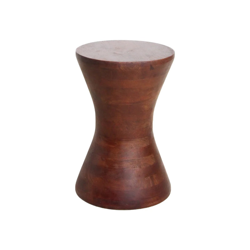 Hocker aus Mangoholz in Braun in Sanduhrform, auch als Beistelltisch – H45 cm