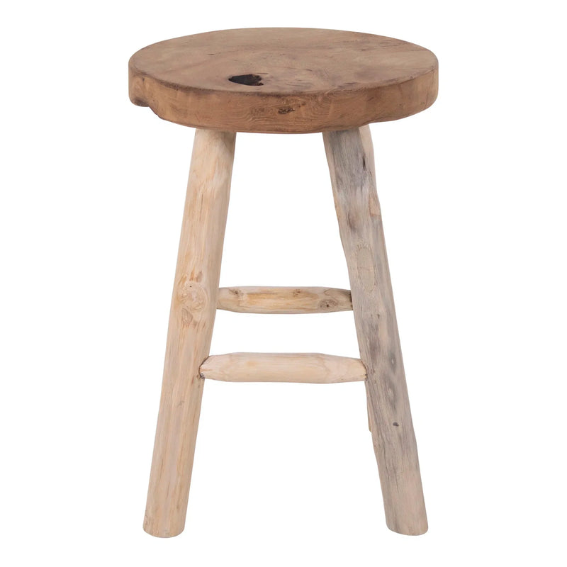 Runder Hocker aus massivem Teakholz mit sichtbaren Astknoten – Ø30x45 cm