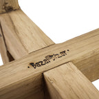 Tabouret rond en teck massif avec cadre croix bois clair logo bazar gravé (Ø35 cm)
