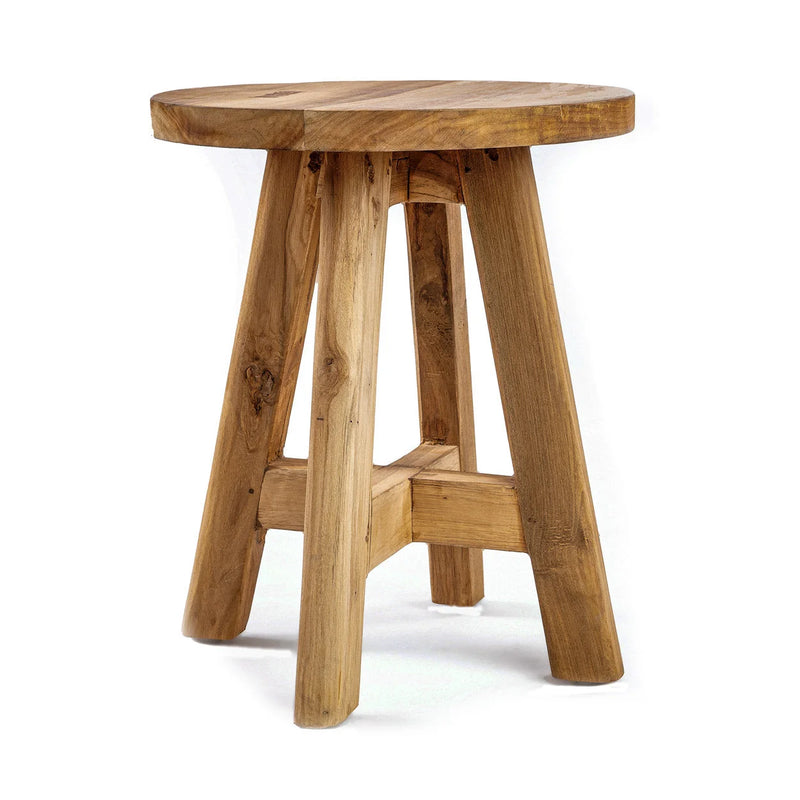 Tabouret rond en teck massif naturel usage assise ou table d’appoint – Ø35 cm