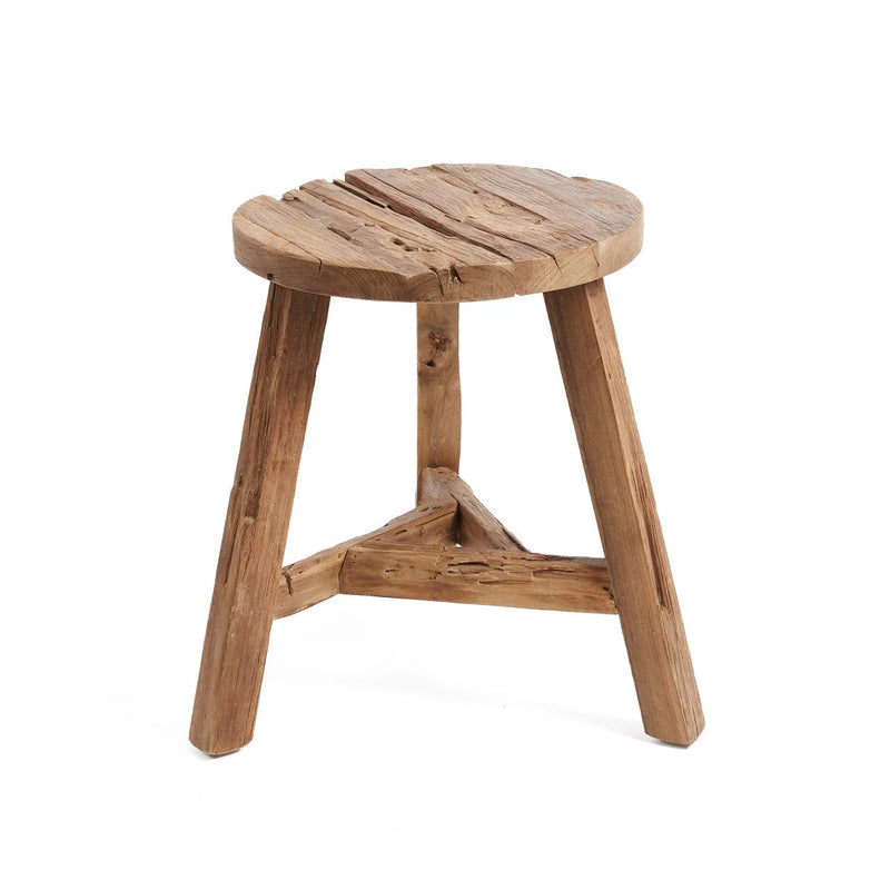 Runder Hocker aus recyceltem Teak mit Naturfinish – H45 cm
