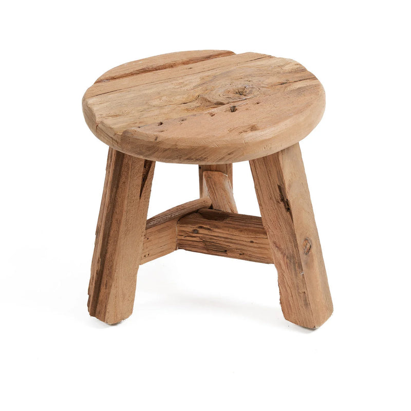 Runder Hocker aus recyceltem Teakholz Natur – Ø30 cm