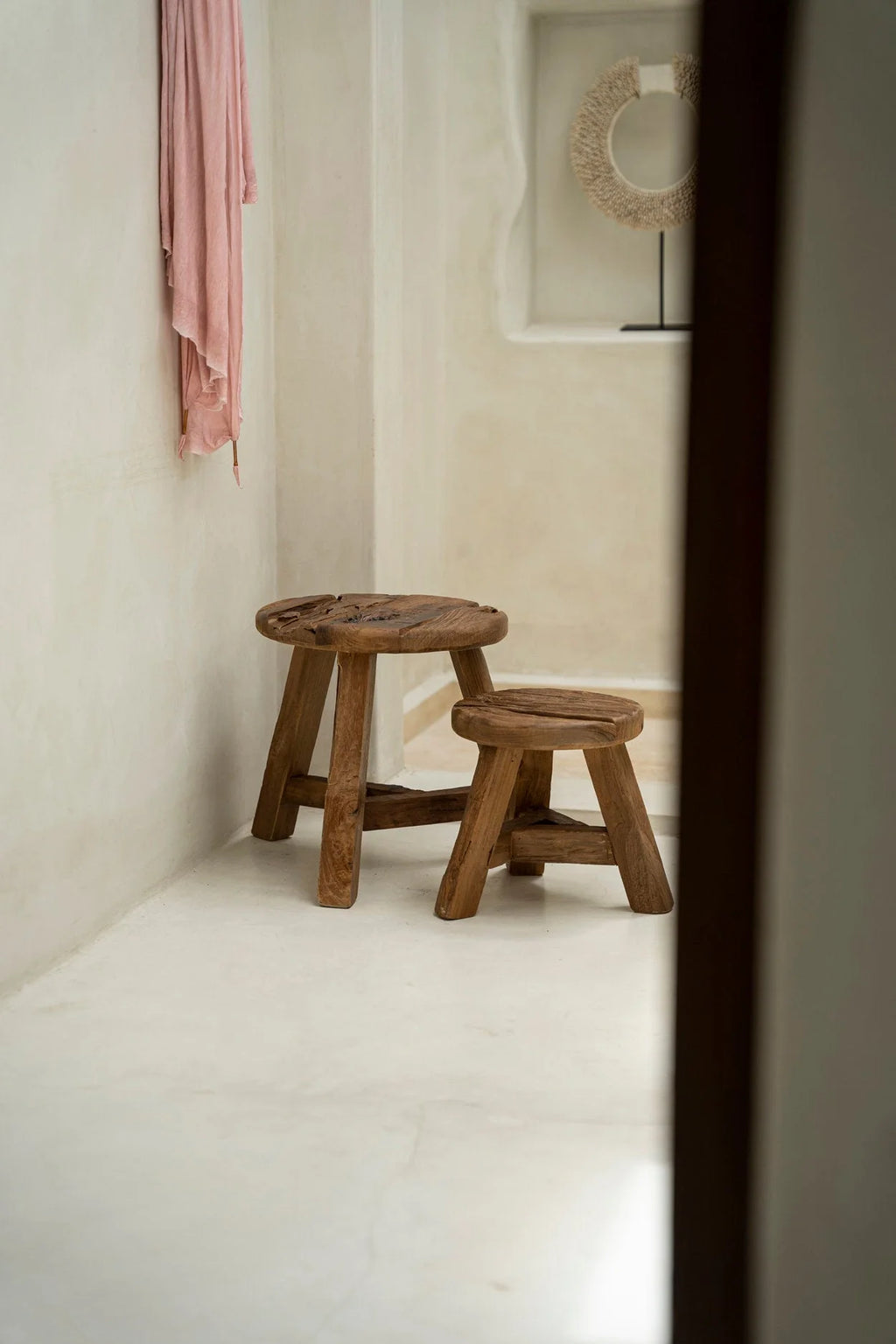 Tabouret rond en teck recyclé naturel – Ø30 cm