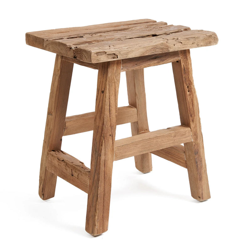 Hocker aus recyceltem Teak mit rustikaler Naturoptik – 40x30 cm