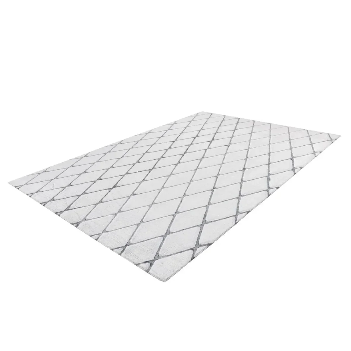Tapis à motifs losanges blancs et gris en polyester doux 160x230 cm