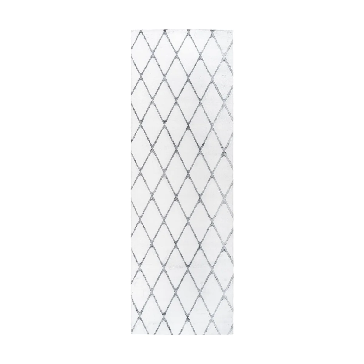 Tapis à motifs losanges blanc et gris en polyester doux dans un salon moderne