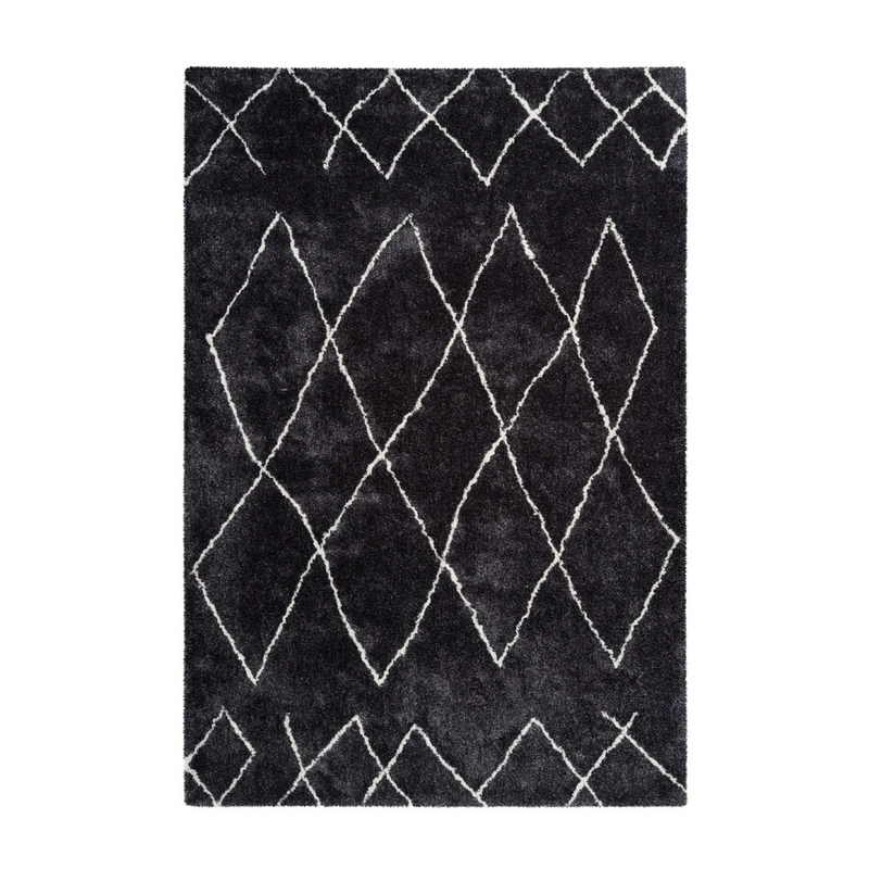 Hochflor-Teppich im Berber-Stil in Anthrazit mit geometrischem Rautenmuster