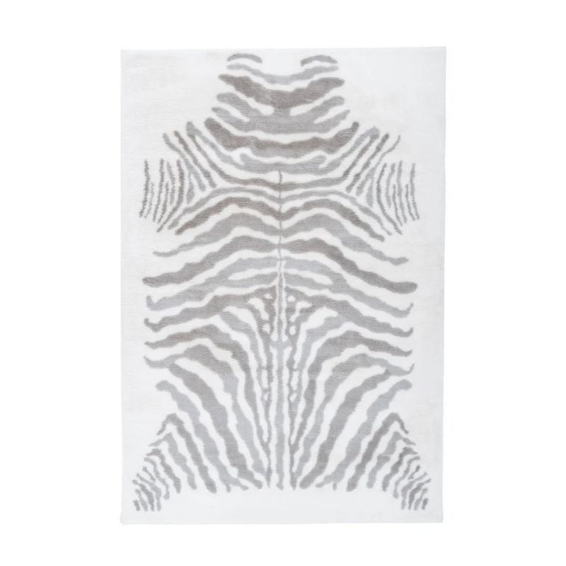 Weicher rechteckiger Teppich mit Zebrastreifen in Grau und Weiß aus Polyester – 160x230 cm