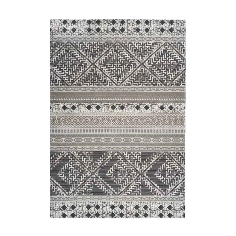 Rechteckiger Ethno-Teppich, gewebt, in Taupe und Creme