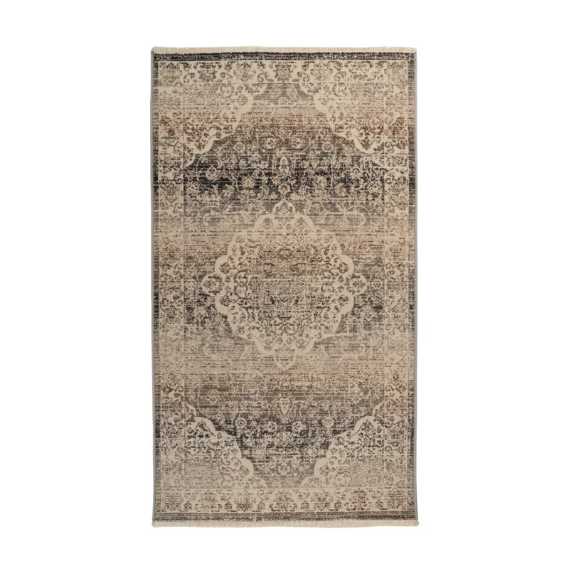 Kurzflor-Teppich im Orient-Stil in Beige mit Perser-Muster in Vintage-Optik