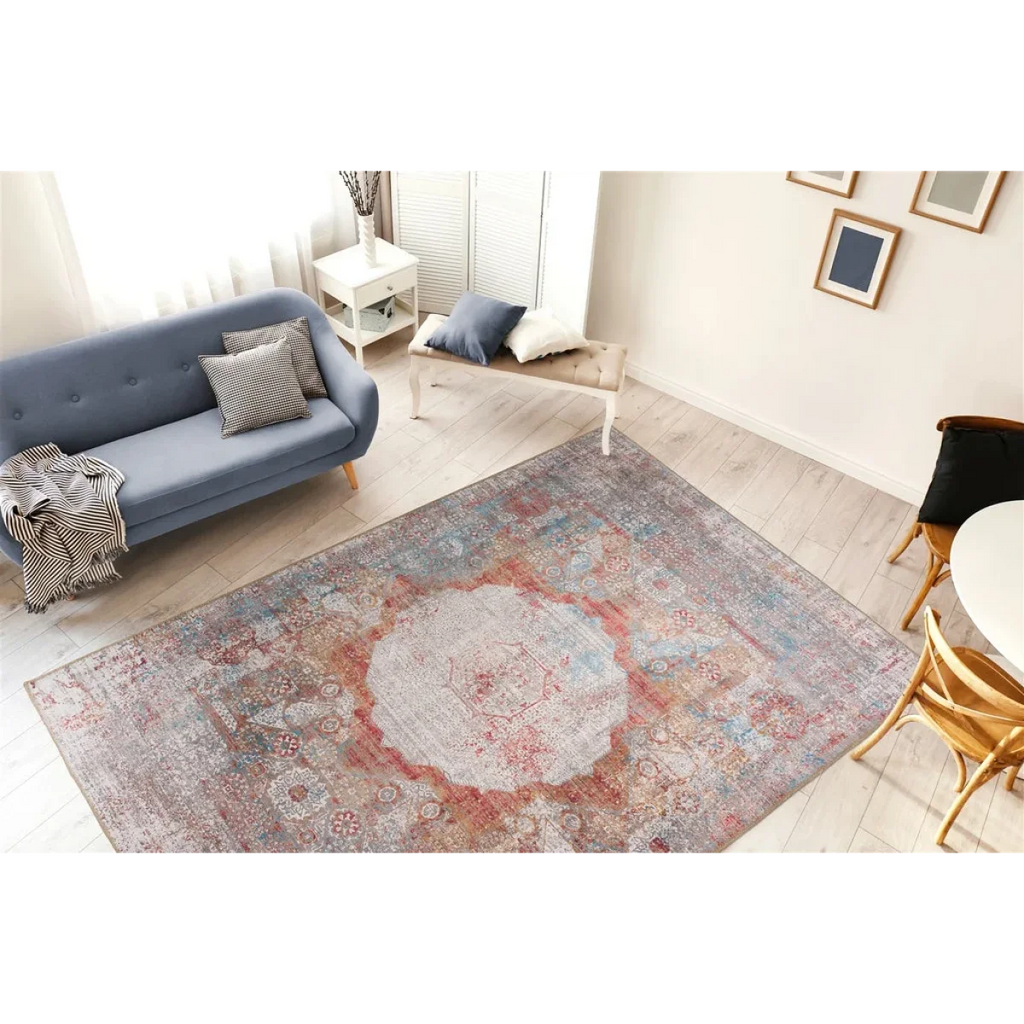 Tapis rectangulaire Faye 100 Multi 150x230cm avec motif vintage central medallion