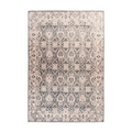 Tapis oriental rectangulaire beige avec motifs bleu gris damassé distressed velouté