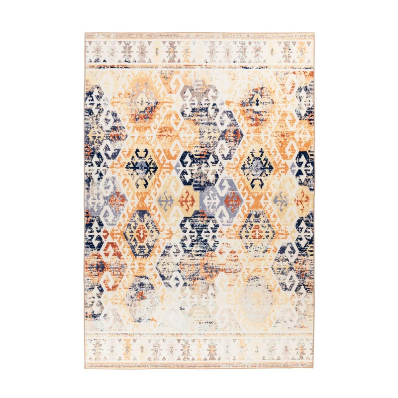 Rechteckiger Teppich im Kelim-Stil in Beige im Vintage-Look