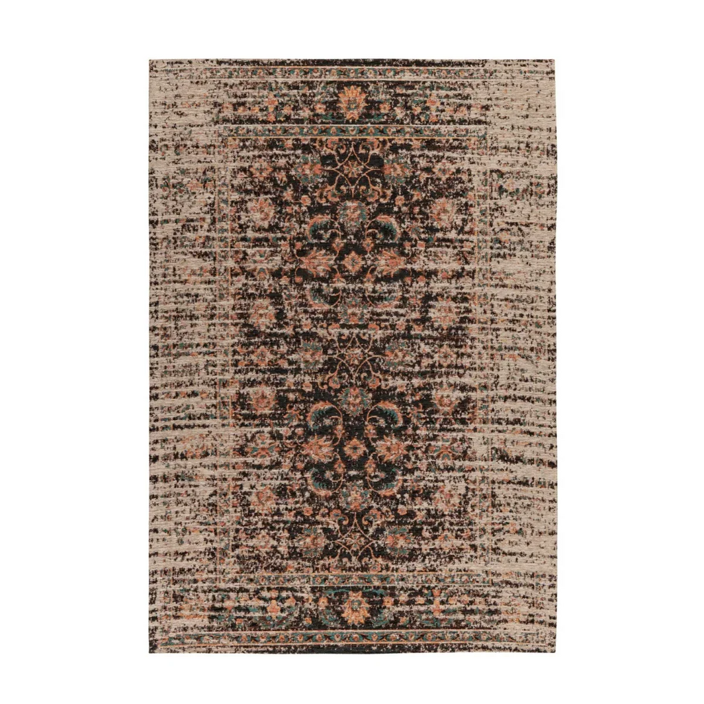 Tapis rectangulaire à motifs persans vieilli noir, beige et rose 200x290 cm