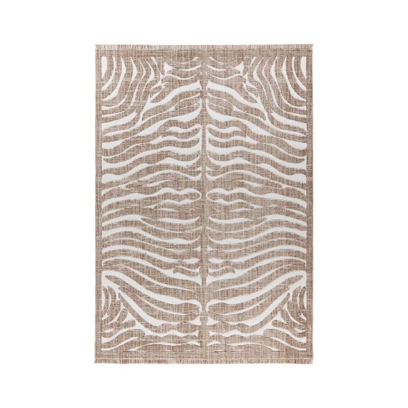 Rechteckiger Teppich in Beige mit gewebtem Zebramuster in Relief