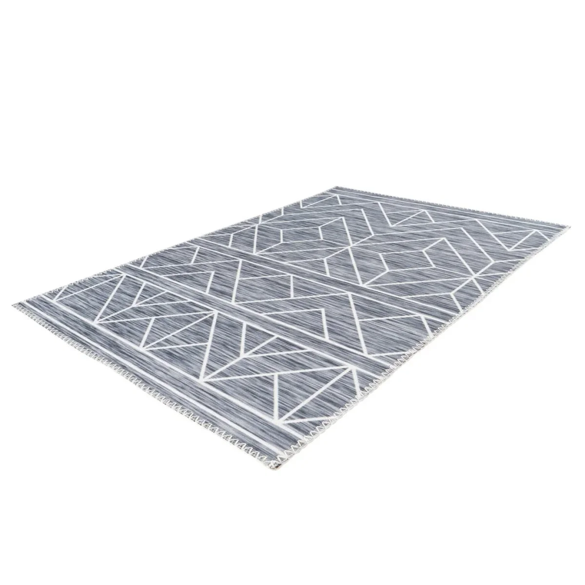 Tapis rectangulaire gris à motif géométrique avec franges 120x180 cm