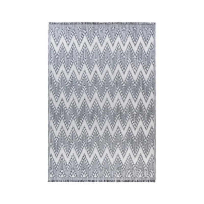 Rechteckiger Teppich in Grau und Weiß mit Chevron-Muster