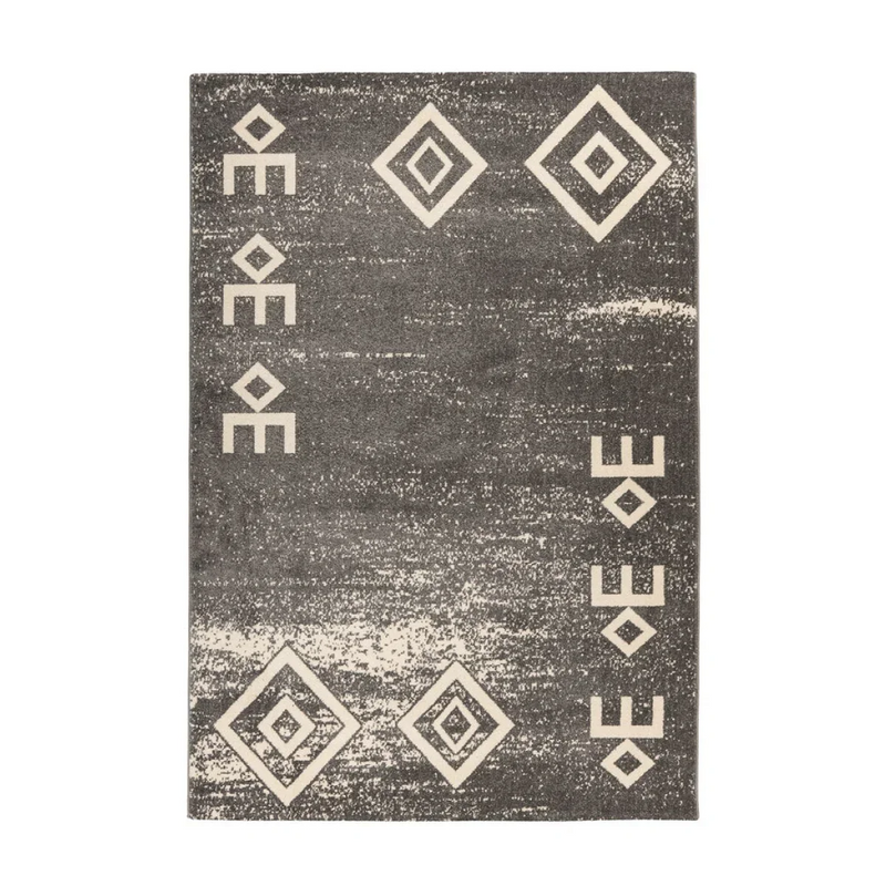Rechteckiger Ethno-Teppich in Grau