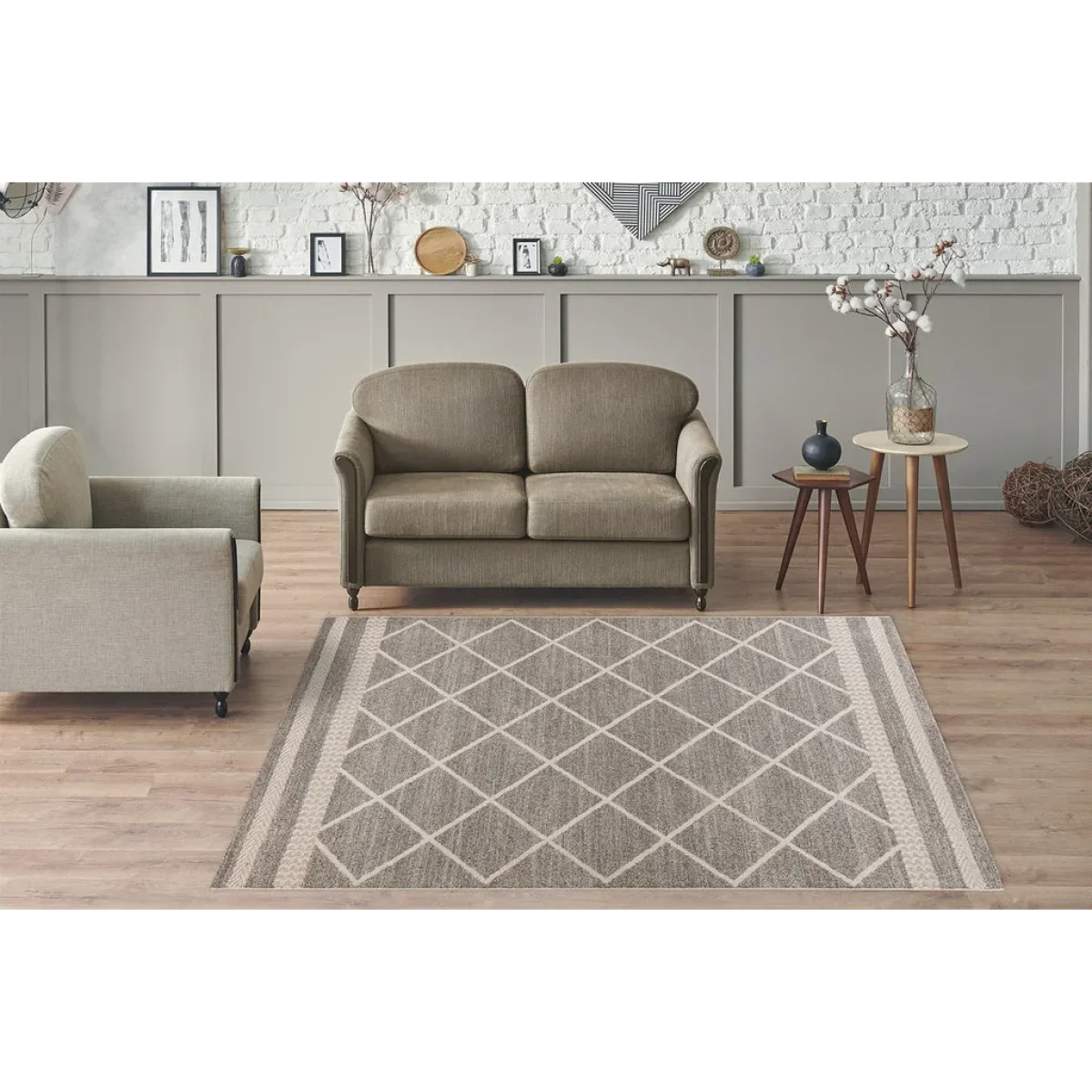 Canapé taupe clair Rhombus 200 Braun / Beige 120x170cm avec bras évasés et coussins