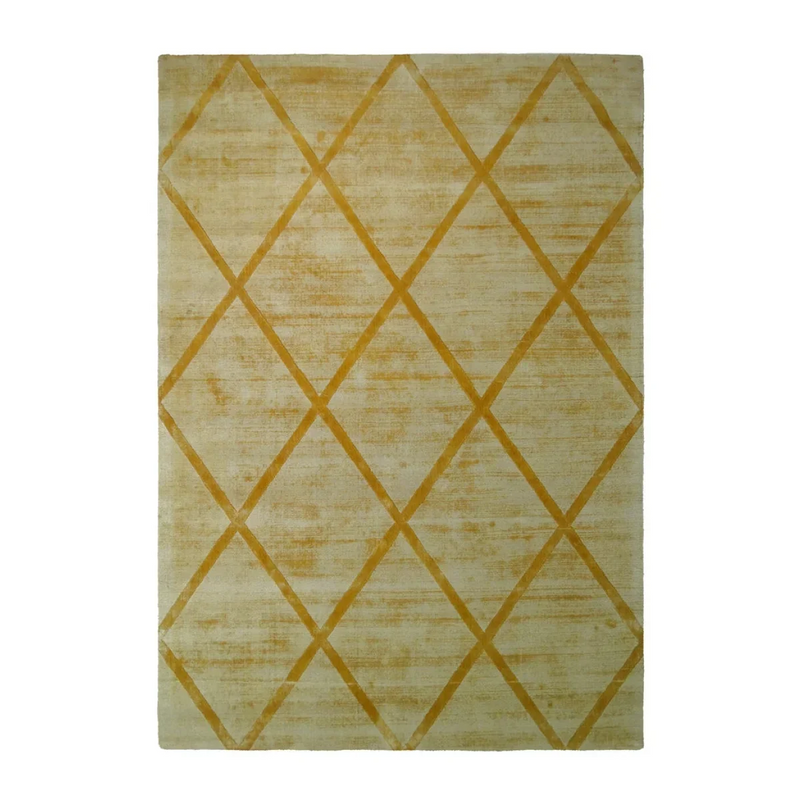 Rechteckiger Teppich in Goldgelb mit Rautenmuster in Relief