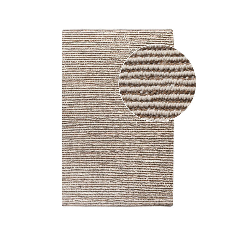 Rechteckiger Teppich aus Wolle und Jute gestreift in Beige und Elfenbein – 160x230 cm
