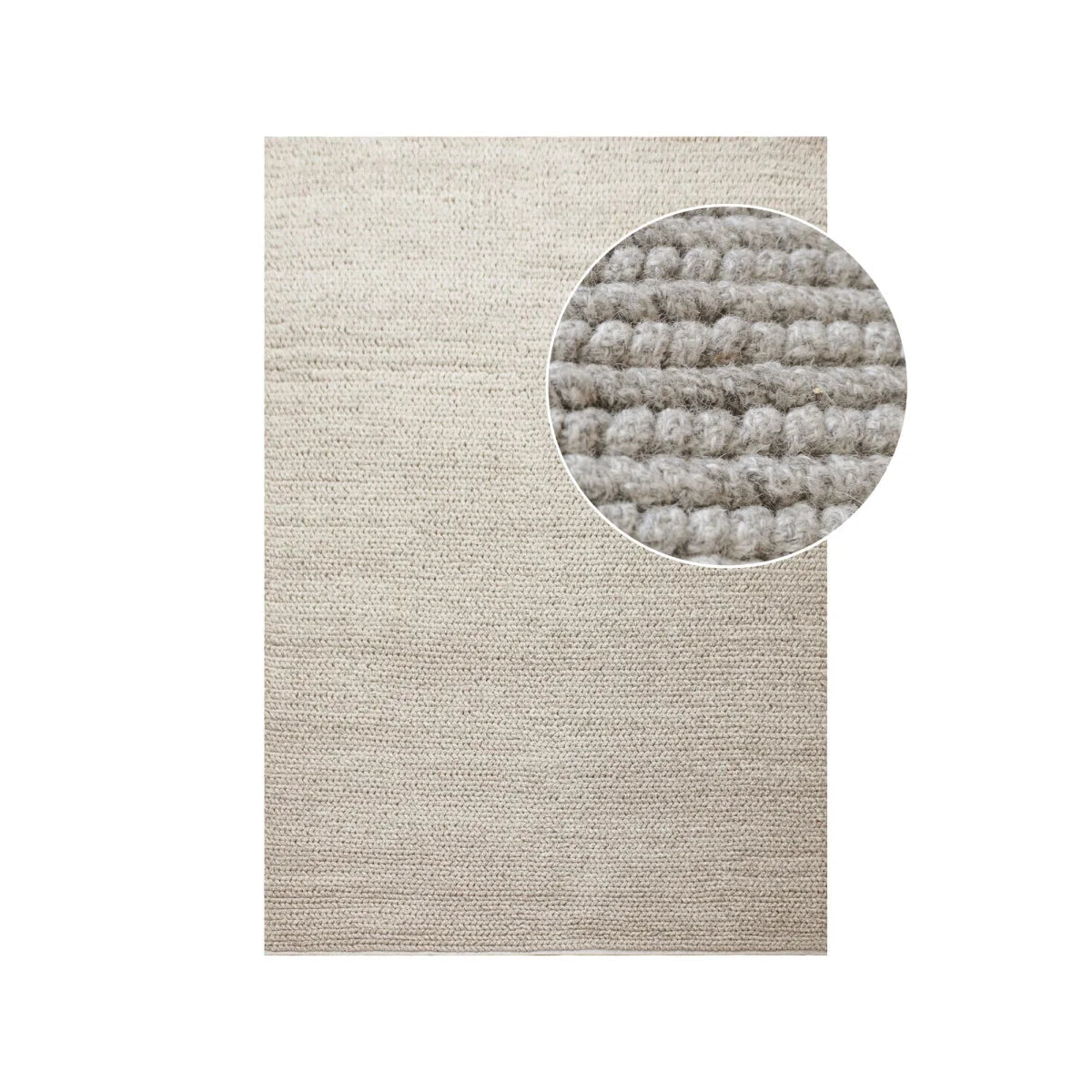 Tapis rectangulaire en laine naturelle bouclée avec texture gris clair pour salon