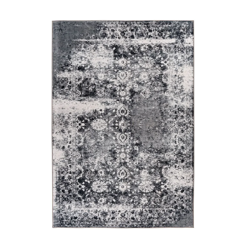 Rechteckiger Teppich mit persischen Mustern in Vintage-Optik Grau/Schwarz