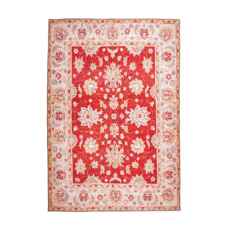 Rechteckiger Teppich in Rot mit orientalischem Blumenmuster