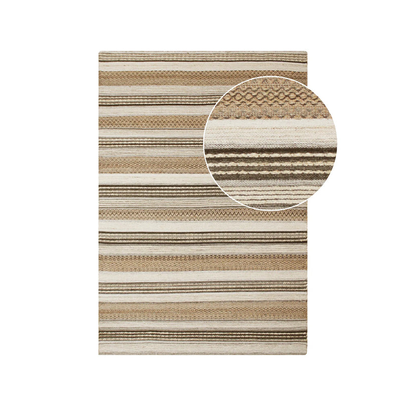 Rechteckiger Teppich handgewebt aus Jute & Wolle in Naturtönen gestreift – 160x230 cm