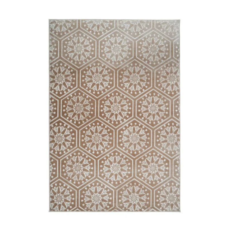 Teppich aus Samt in Taupe mit Mandala-Relief