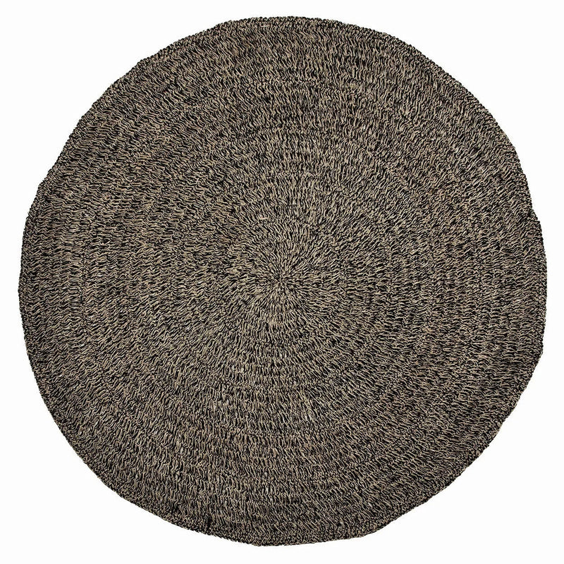 Runder Teppich aus Seegras und Raffia in Schwarz Natur Ø200 cm