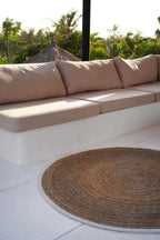 Tapis rond en jonc de mer et coton 100 cm blanc naturel
